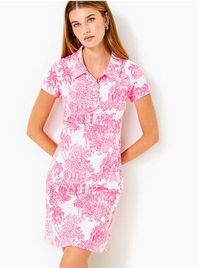 Lilly Pulitzer Frida Scallop Polo Dress Palm Beach Anniversary Toile Large